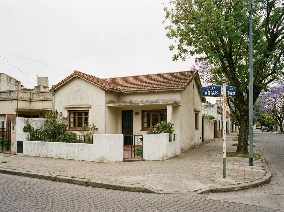 Casa de esquina con un árbol grande